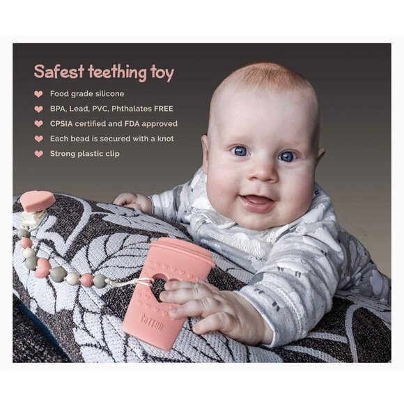 Beebico Coffee BPA Free Pacifier Clip Holder Set - Baby Teething Toys- Silicone - Picture 4 of 5